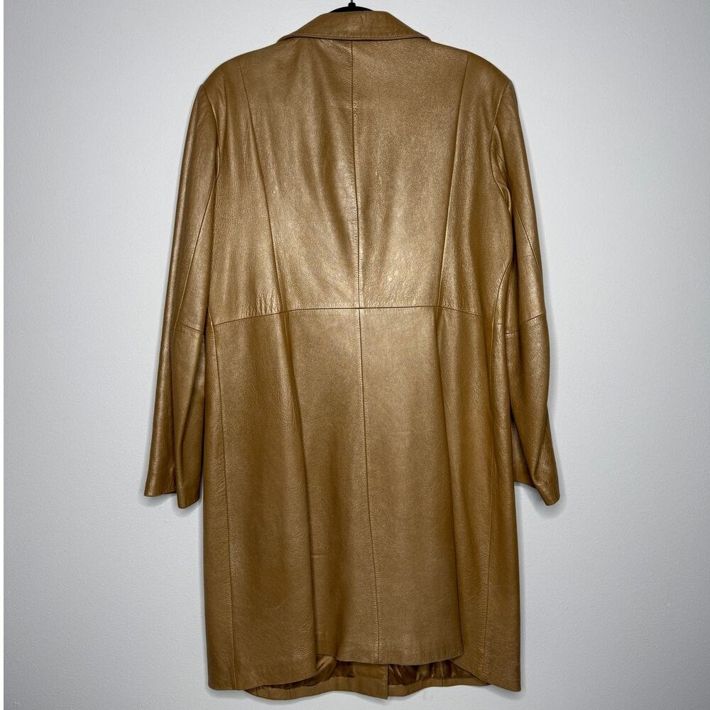 Metallic Gold Leather Coat|Vintage Tailored Statement Jacket Y2K - Picture 2 of 10